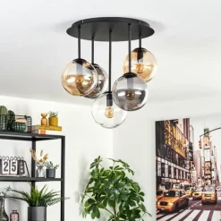 hofstein Gastor Plafonnier, Boule lumineuse 45 cm Ambre, Clair, Fumé, 5 lumières