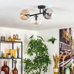 hofstein Gastor Plafonnier, Boule lumineuse Ambre, Clair, Fumé, 3 lumières