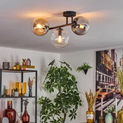 hofstein Gastor Plafonnier, Boule lumineuse Ambre, Clair, Fumé, 3 lumières