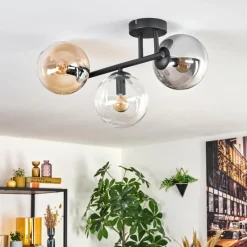 hofstein Gastor Plafonnier, Boule lumineuse Ambre, Clair, Fumé, 3 lumières