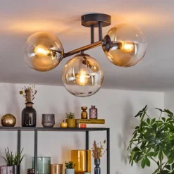 hofstein Gastor Plafonnier, Boule lumineuse Ambre, Clair, 3 lumières