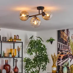 hofstein Gastor Plafonnier, Boule lumineuse Ambre, Clair, 3 lumières