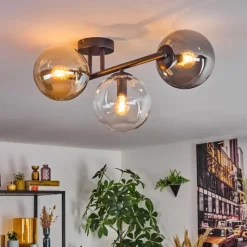 hofstein Gastor Plafonnier, Boule lumineuse Ambre, Clair, Fumé, 3 lumières