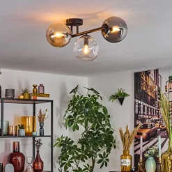 hofstein Gastor Plafonnier, Boule lumineuse Ambre, Clair, Fumé, 3 lumières