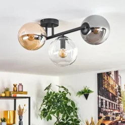 hofstein Gastor Plafonnier, Boule lumineuse Ambre, Clair, Fumé, 3 lumières