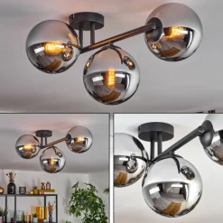 hofstein Gastor Plafonnier, Boule lumineuse Chrome, Fumé, 3 lumières