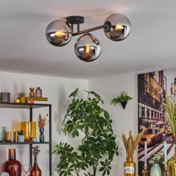 hofstein Gastor Plafonnier, Boule lumineuse Chrome, Fumé, 3 lumières