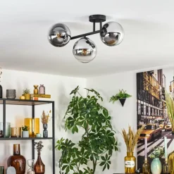 hofstein Gastor Plafonnier, Boule lumineuse Chrome, Clair, Fumé, 3 lumières