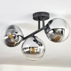 hofstein Gastor Plafonnier, Boule lumineuse Chrome, Clair, Fumé, 3 lumières