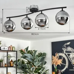 hofstein Gastor Plafonnier Chrome, Fumé, 4 lumières