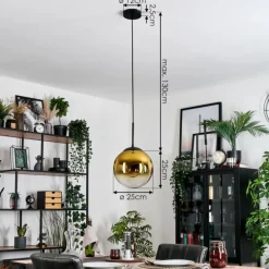 hofstein Gastor Suspension, Boule lumineuse Or, Clair, 1 lumière