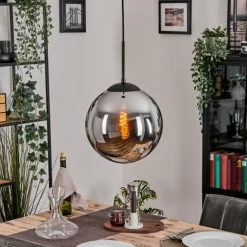 hofstein Gastor Suspension, Boule lumineuse Chrome, Fumé, 1 lumière