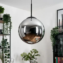 hofstein Gastor Suspension, Boule lumineuse Chrome, Fumé, 1 lumière