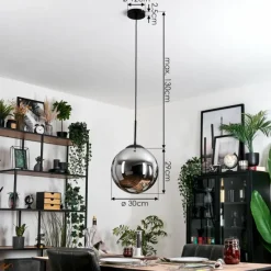 hofstein Gastor Suspension, Boule lumineuse Chrome, Fumé, 1 lumière