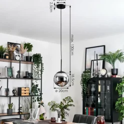 hofstein Gastor Suspension, Boule lumineuse 20 cm Chrome, Fumé, 1 lumière