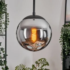 hofstein Gastor Suspension, Boule lumineuse 20 cm Chrome, Fumé, 1 lumière