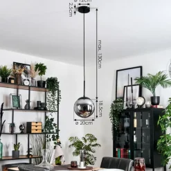 Suspension Verre Fumé-hofstein Gastor Suspension, Boule lumineuse 20 cm Fumé, 1 lumière