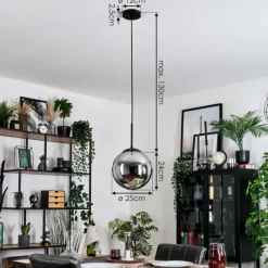 hofstein Gastor Suspension, Boule lumineuse 25 cm Fumé, 1 lumière