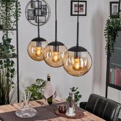 hofstein Gastor Suspension, Boule lumineuse Ambre, 3 lumières