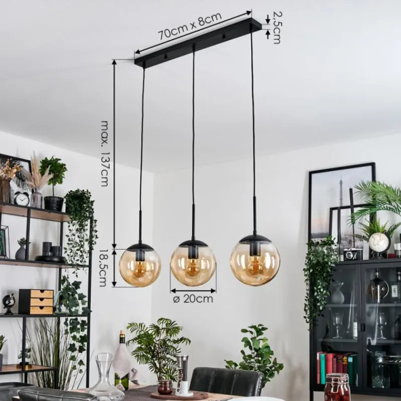 hofstein Gastor Suspension, Boule lumineuse Ambre, 3 lumières