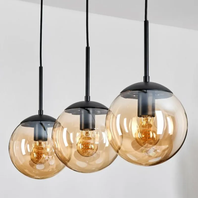 hofstein Gastor Suspension, Boule lumineuse Ambre, 3 lumières