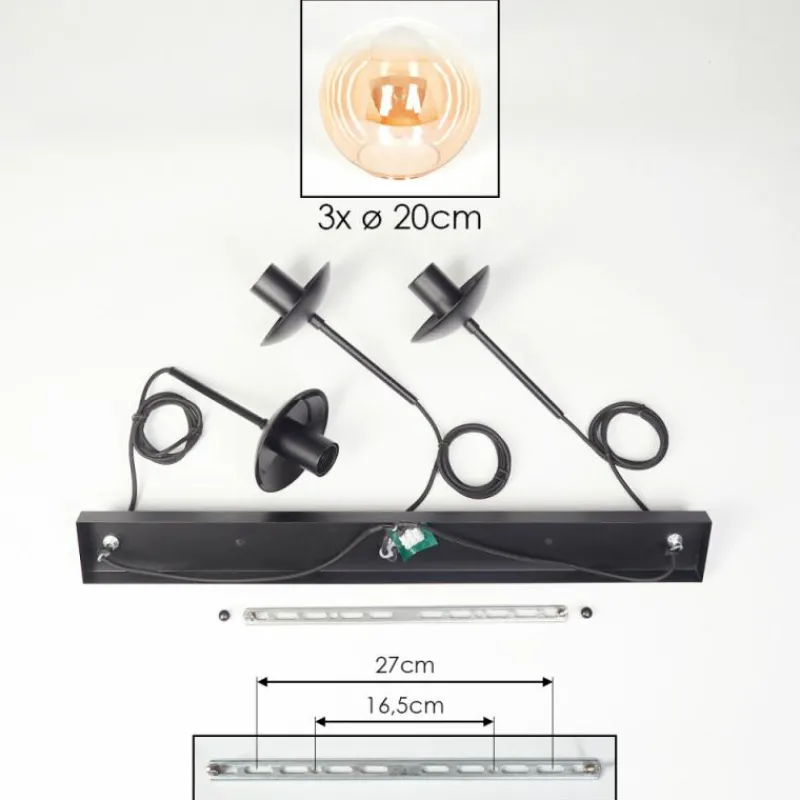 hofstein Gastor Suspension, Boule lumineuse Ambre, Clair, 3 lumières