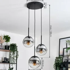 hofstein Gastor Suspension, Boule lumineuse 30 cm Clair, Fumé, 3 lumières