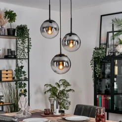 hofstein Gastor Suspension, Boule lumineuse 30 cm Clair, Fumé, 3 lumières