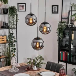 hofstein Gastor Suspension, Boule lumineuse 30 cm Chrome, Fumé, 3 lumières
