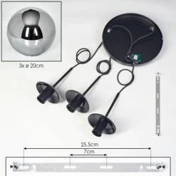 hofstein Gastor Suspension, Boule lumineuse 30 cm Chrome, Fumé, 3 lumières