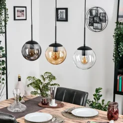 hofstein Gastor Suspension, Boule lumineuse Ambre, Clair, Fumé, 3 lumières