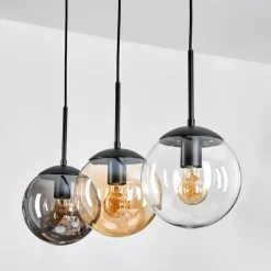 hofstein Gastor Suspension, Boule lumineuse Ambre, Clair, Fumé, 3 lumières