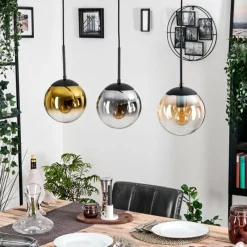 Lampes Dorées-hofstein Gastor Suspension, Boule lumineuse Or, Clair, Fumé, 3 lumières