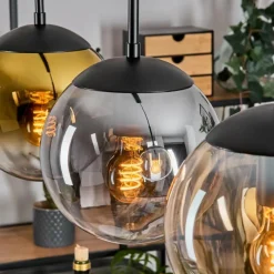 Lampes Dorées-hofstein Gastor Suspension, Boule lumineuse Or, Clair, Fumé, 3 lumières