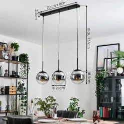 hofstein Gastor Suspension, Boule lumineuse Chrome, Clair, Fumé, 3 lumières