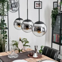 hofstein Gastor Suspension, Boule lumineuse Chrome, Clair, Fumé, 3 lumières