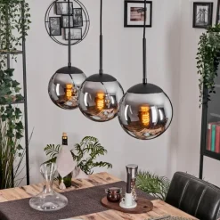 hofstein Gastor Suspension, Boule lumineuse Chrome, Fumé, 3 lumières