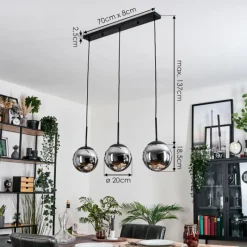 hofstein Gastor Suspension, Boule lumineuse Chrome, Fumé, 3 lumières