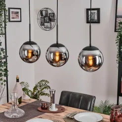 hofstein Gastor Suspension, Boule lumineuse Chrome, Fumé, 3 lumières