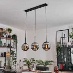 hofstein Gastor Suspension, Boule lumineuse Chrome, Fumé, 3 lumières