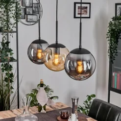 hofstein Gastor Suspension, Boule lumineuse Ambre, Clair, Fumé, 3 lumières