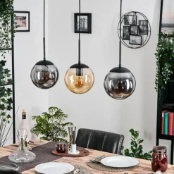 hofstein Gastor Suspension, Boule lumineuse Ambre, Clair, Fumé, 3 lumières