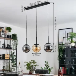 hofstein Gastor Suspension, Boule lumineuse Ambre, Clair, Fumé, 3 lumières