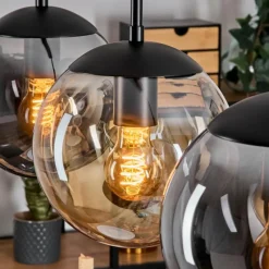 hofstein Gastor Suspension, Boule lumineuse Ambre, Clair, Fumé, 3 lumières