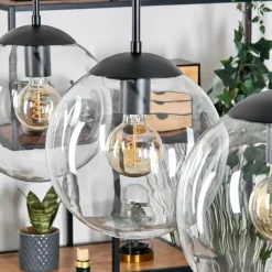 hofstein Gastor Suspension, Boule lumineuse Noir, 3 lumières