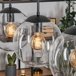 hofstein Gastor Suspension, Boule lumineuse Noir, 3 lumières