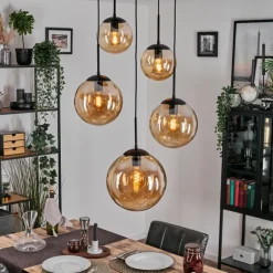 hofstein Gastor Suspension, Boule lumineuse 45 cm Noir, 5 lumières