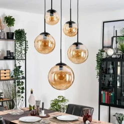 hofstein Gastor Suspension, Boule lumineuse 45 cm Noir, 5 lumières