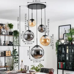 hofstein Gastor Suspension, Boule lumineuse 45 cm Noir, 5 lumières