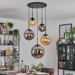 hofstein Gastor Suspension, Boule lumineuse 45 cm Noir, 5 lumières